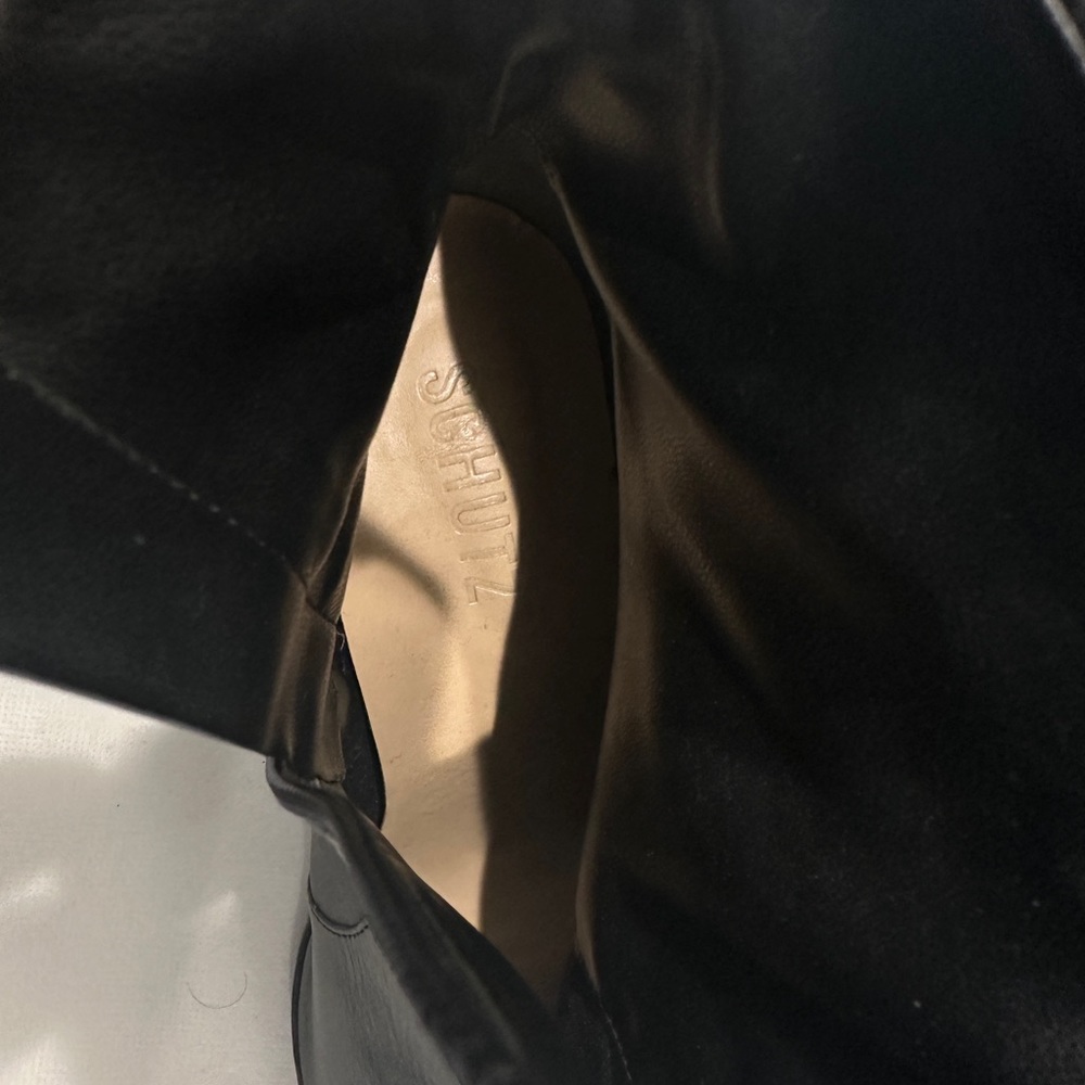 Schutz pointed toe black leather booties. - Picture 9 of 10